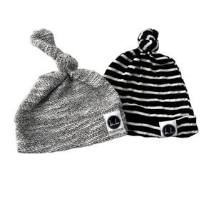 KB Cute Designs Top Knot Baby Hat Bundle - Neutrals Stripes, Marled Knit - 0-6M